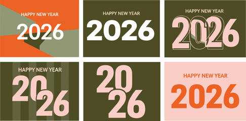 Set of 2026 Happy New Year logo text design. 2026 number design template. Collection of 2026 Happy New Year card, cover, poster.