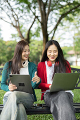 A cheerful young student wearing headphones