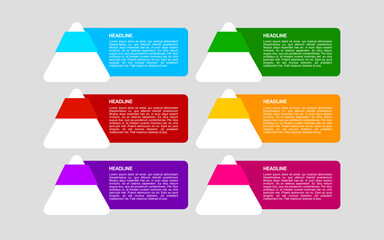 Infographic business promotion uses six colorful headline boxes with latin text blocks for impact.