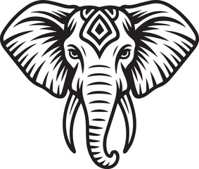 Obraz premium rnamental Elephant Head Vector – Tribal Black and White Line Art Illustration
