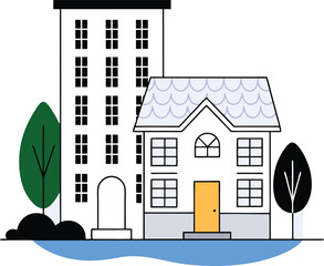 Fototapeta premium Old Style Warden Residence with Tiled Roof Vector Illustration