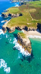 Coastal landscape, dramatic cliffs, turquoise water