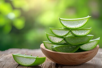 Aloe Vera Layered Gel Slices on Wooden Surface