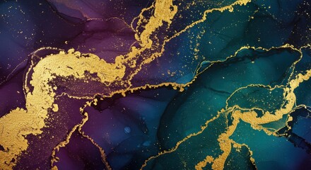 Luxury Dark Abstract Fluid Art Background with Gold Metallic Alcohol Ink Texture