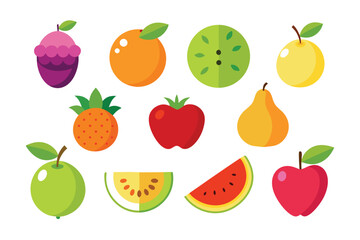 Vector art of a vibrant collection of various cartoon fruits isolated on white background