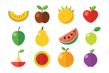 Vector art of a bright and cheerful collection of cartoon fruit icons isolated on white background