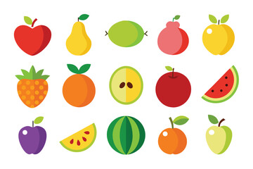 Vector art of a vibrant and colorful collection of cartoon fruits isolated on white background