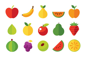 Vector art of a colorful collection of various fruit icons isolated on white background