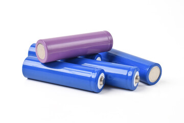 Metal AA-size batteries isolated on white background. Carbon zinc batteries, rechargeable batteries, mockup