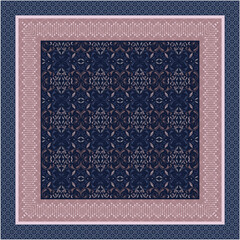 Obraz premium Luxury Royal Ornamental Pattern in Deep Navy and Dusty Pink with Elegant Vintage Frame Perfect for Exclusive Scarf Design Fashion Accessories Home Decor and Elegant Textile Print