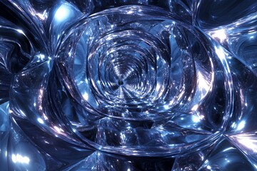 Abstract Blue Reflective Tunnel Digital Art