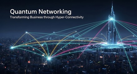 Futuristic city network illustration showcasing quantum networking.