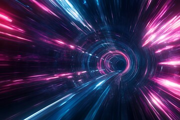 Abstract Neon Light Tunnel Speed Lines Artwork
