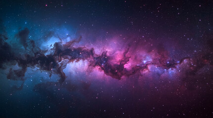 Obraz premium A breathtaking view of a colorful nebula showcasing swirling clouds of pink purple and blue gas illuminated by countless distant stars against the vast darkness of space