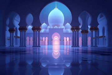 Grand Mosque Interior Night Scene Illuminated