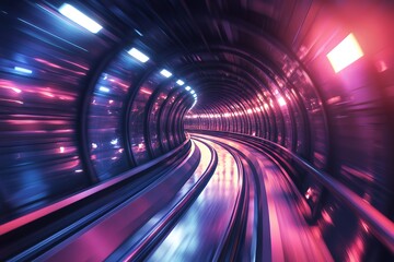 Futuristic Neon Lit Tunnel Speed Motion Blur