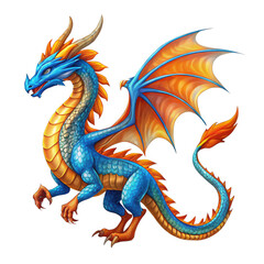 Fototapeta premium Vibrant Blue and Orange Dragon Illustration