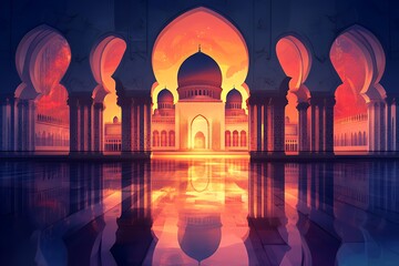 Majestic Mosque at Sunset Architectural Wonder