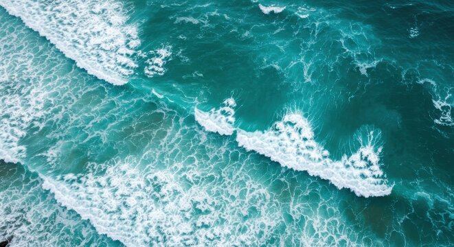 Aerial view of ocean waves on a bright sunny day