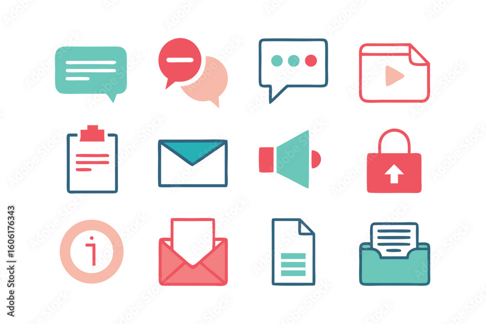 Leinwandbilder Vector art of a set of colorful communication icons isolated on white background for user interface