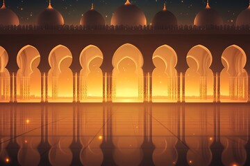 Golden Mosque Courtyard Sunset Serenity