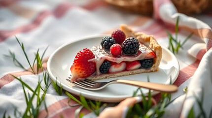 Delicious berry tart recipe strawberry raspberry blackberry dessert picnic food photo