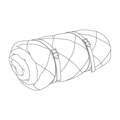 Hand drawn kids drawing Vector illustration rolled sleeping bag cartoon isolated