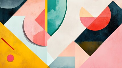 Abstract Geometric Artwork Featuring Vibrant Colors and Shapes