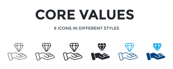 Core Values Icon In Different Style Vector Illustration. Designed In Thin Line, Regular Line, Bold Line, Glyph, Outline Color, And Glyph Color Style Can Be Used For Web
