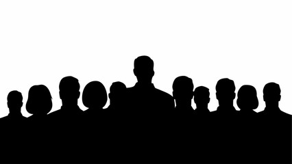 Silhouette illustration showcasing a group of individuals in a crowd against a white background design