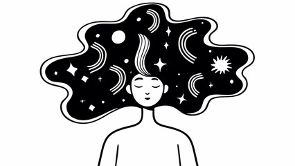 Woman with galaxy hair vector art illustration for creativity and imagination concept and design idea
