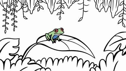 Red eyed tree frog coloring page for kids and adults jungle animal illustration printable vector art