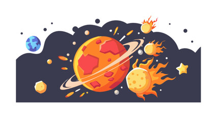 Cartoon space illustration of planets comets and stars for kids education and science projects design
