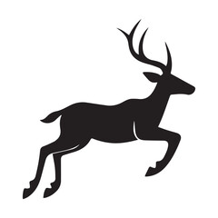 A black and white silhouette of a leaping antelope with a graceful deer. 