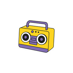 Yellow boombox with purple accents and handle.