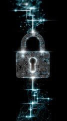 Zero trust architecture. Digital identity lock icon with abstract background for security concepts.
