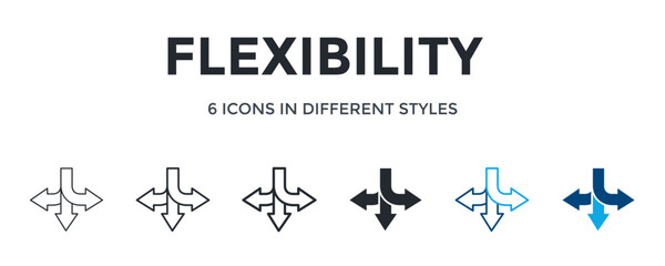 Flexibility Icon In Different Style Vector Illustration. Designed In Thin Line, Regular Line, Bold Line, Glyph, Outline Color, And Glyph Color Style Can Be Used For Web