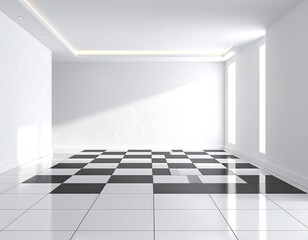 Empty modern room with checkered floor