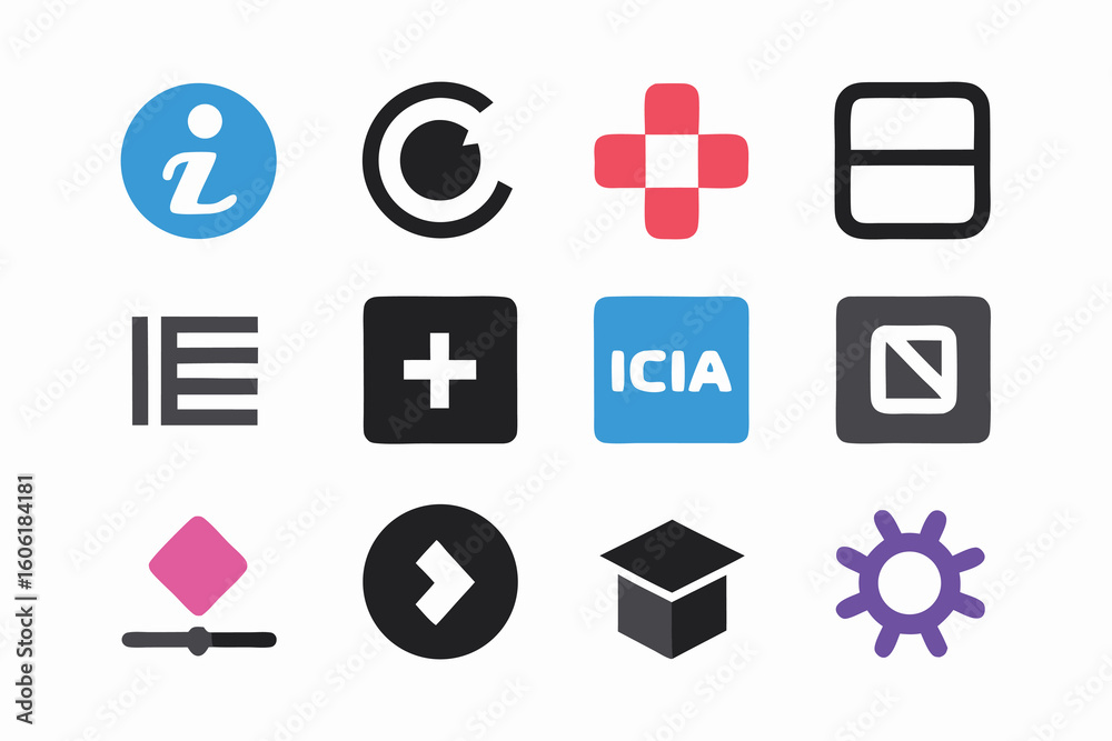 Poster vector art of a diverse set of user interface icons for various applications and platforms