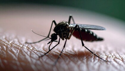 Close-Up of Mosquito Biting Human Skin for World Mosquito Day Awareness