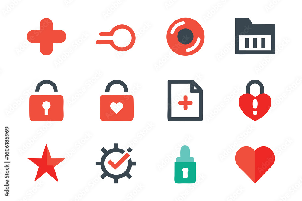 Poster vector art of collection of colorful interface icons isolated on white background for user interface