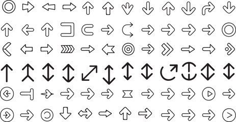 Thin Line Arrow Vector Icon Set – Minimalist Directional Icons for Navigation and UI Design.
