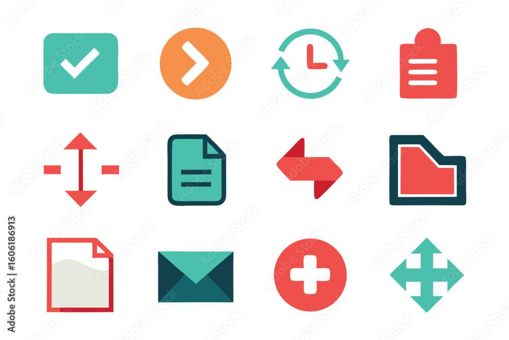 Poster vector art of a set of colorful icons for user interface design isolated on white background