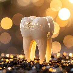 A tooth model, golden glittery