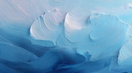 An abstract artwork with blue and white hues showcasing smooth brush strokes creating a visually appealing texture.