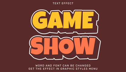 A vibrant text effect showcasing large bold lettering styled for a game show concept
