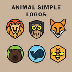 Set of Simple Animal Logos in Bold Color Style – Vector Illustration