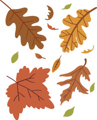 Naklejka premium Autumn Falling Leaves Clipart – Hand Drawn Windy Fall Leaf Set