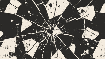 High contrast vector of shattered glass effect with radial crack pattern
