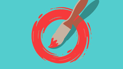 Artistic brushstroke creating a red circle on a blue background vector art
